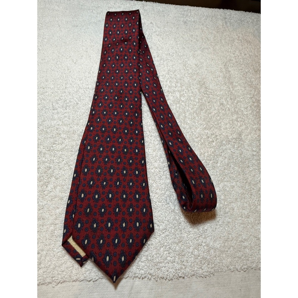 Pierre Cardin 1930s Collection Silk Tie Burgundy Navy Medallion Made in Italy